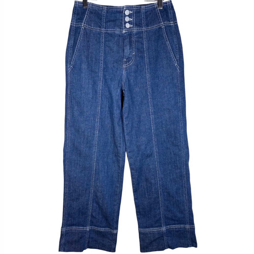 Pilcro Anthropologie Seamed High Rise Wide Leg Jeans Pants Size Petite 27 Dark - Picture 2 of 14
